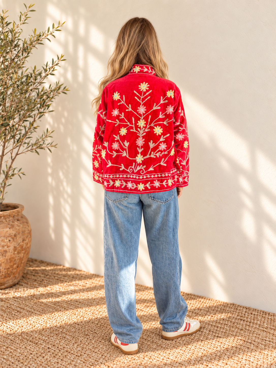 Ruby Bloom Hand-Embroidered Velvet Jacket