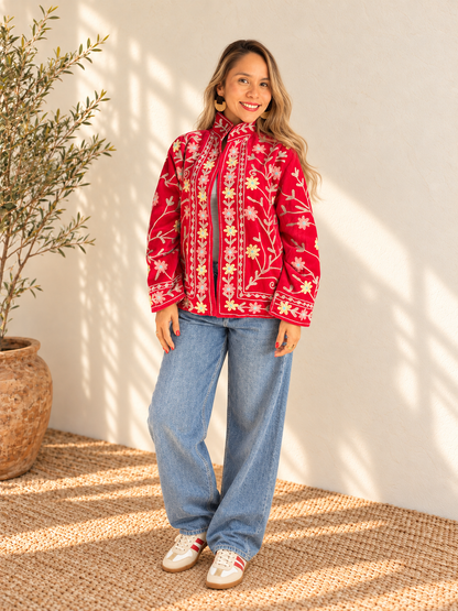Ruby Bloom Hand-Embroidered Velvet Jacket